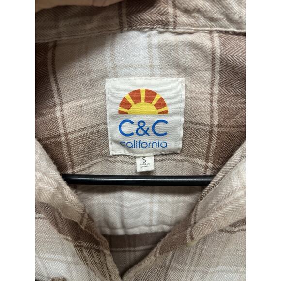 C&C California Mens Button Up Long Sleeve Shirt Beige Taupe Cream Ivory Size S - Picture 3 of 5